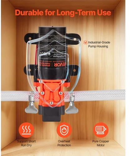 VEVOR 12 V vandens slėgio siurblys, 1,2 GPM (4,5 l/min), 2 kamerų savaiminio įsiurbimo diafragminis, 80 PSI
