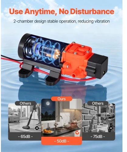 VEVOR 12 V vandens slėgio siurblys, 1,2 GPM (4,5 l/min), 2 kamerų savaiminio įsiurbimo diafragminis, 80 PSI