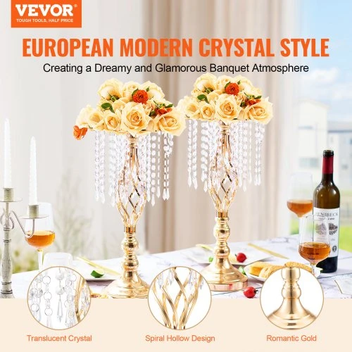 Koduva VEVOR 12 vnt 49 cm aukščio metalinis vestuvinis vazos stovas, French Gold, LJL-04