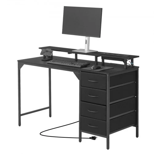 Koduva VEVOR 120 cm kompiuterinis stalas su išmaniomis LED lemputėmis ir maitinimo lizdais, juodas