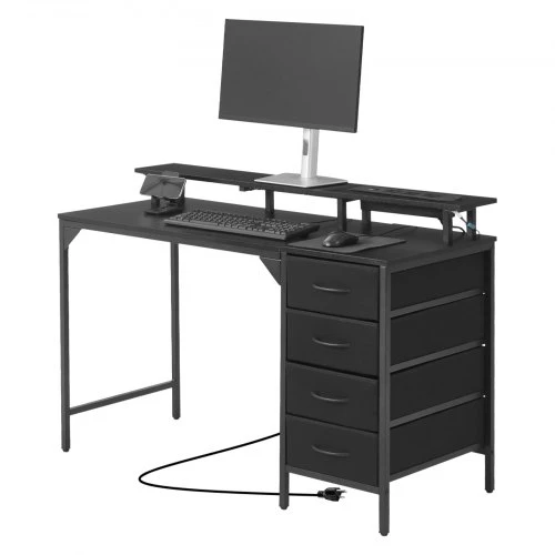 Koduva VEVOR 120 cm kompiuterinis stalas su išmaniomis LED lemputėmis ir maitinimo lizdais, juodas