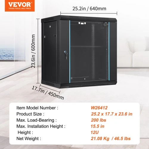 Koduva VEVOR 12U sieninis tinklo serverio spinta