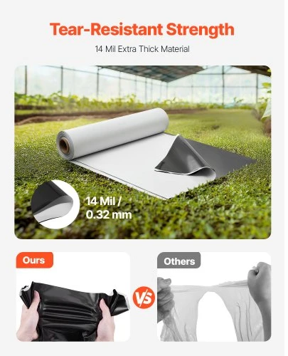 VEVOR 14 mil plastikinė plėvelė, 10 x 100 pėdų, juoda ir balta, dvipusė