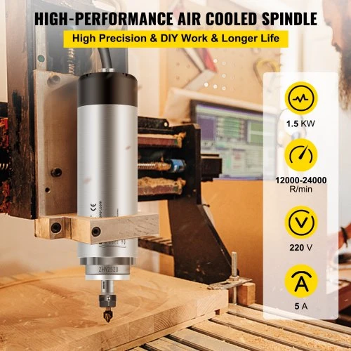 Koduva VEVOR 1,5 kW oru aušinamas CNC suklio variklis, 220–250 V, 8000–24000 aps./min., 65 x 205 mm