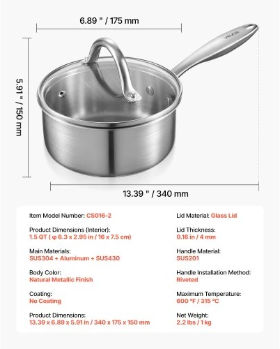Koduva VEVOR 1,5 QT nerūdijančio plieno padažinė su stikliniu dangčiu