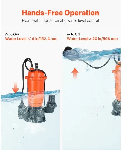 VEVOR 1500 W panardinamasis šiukšlių siurblys, 21 000 l/h, ketaus, su automatiniu plūdinio jungikliu