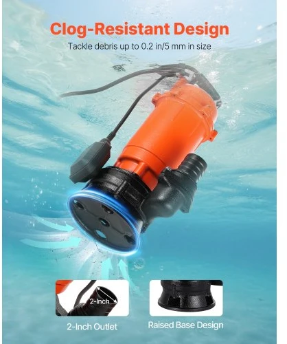 VEVOR 1500 W panardinamasis siurblys nešvariam vandeniui, 22800 l/h, ketaus, su automatiniu plūdiniu jungikliu