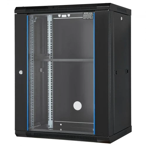 Koduva VEVOR 15U sieninis tinklo serverio rack spinta, 45,7 cm gylis, stiklinės durys su spyna