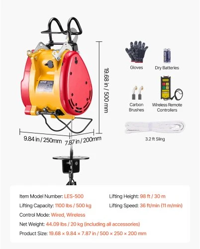 Koduva VEVOR 2-in-1 elektrinė gervė, 1100 lb, 1800 W, 98 ft kėlimo aukštis, laidinis ir belaidis nuotolinis valdymas