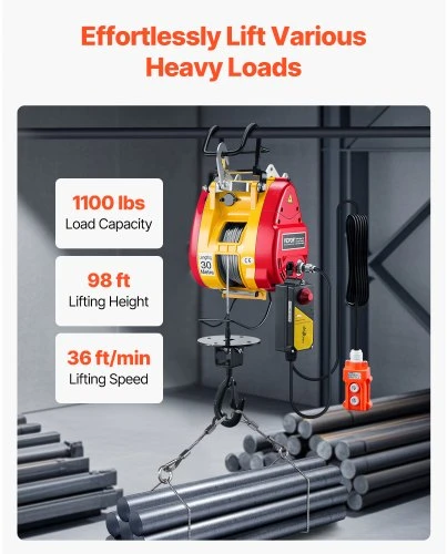 Koduva VEVOR 2-in-1 elektrinė gervė, 1100 lb, 1800 W, 98 ft kėlimo aukštis, laidinis ir belaidis nuotolinis valdymas