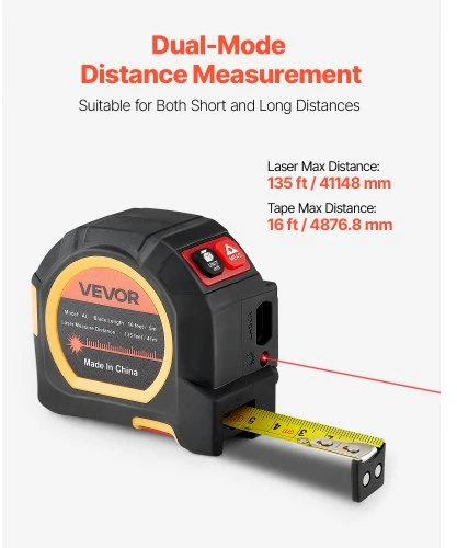 VEVOR 2-in-1 lazerinis ruletės matuoklis, įkraunamas 41 m, 4,8 m juosta, magnetinis