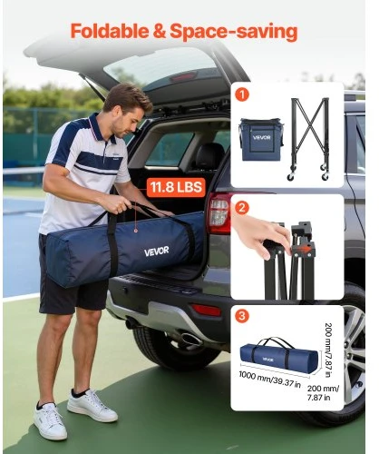 VEVOR 2-in-1 teniso ir pickleball kamuoliukų krepšys su rinkimo vamzdžiu, sulankstomas vežimėlis su ratukais, 150 teniso kamuoliukų arba 260 pickleball kamuoliukų