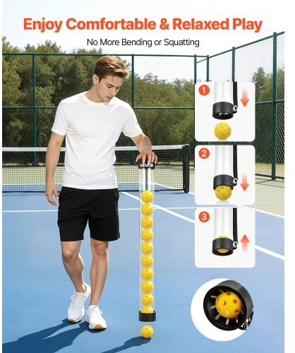 VEVOR 2-in-1 teniso ir pickleball kamuoliukų krepšys su rinkimo vamzdžiu, sulankstomas vežimėlis su ratukais, 150 teniso kamuoliukų arba 260 pickleball kamuoliukų