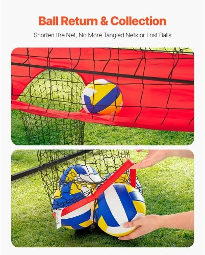 VEVOR 2-in-1 tinklinio treniruočių tinklo sistema su kamuolio grąža, reguliuojamo aukščio, nešiojama