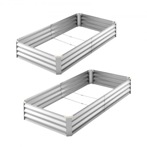 VEVOR 2 vnt. cinkuotos pakeltos lysvės, 180 x 90 x 30 cm, stačiakampės metalinės sodinimo dėžės, sidabrinės