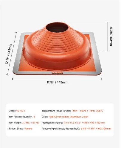 Koduva VEVOR 2 vnt. stogo vamzdžio sandarinimo įvorės, 160–300 mm, silikoninės, su kvadratiniu metaliniu pagrindu