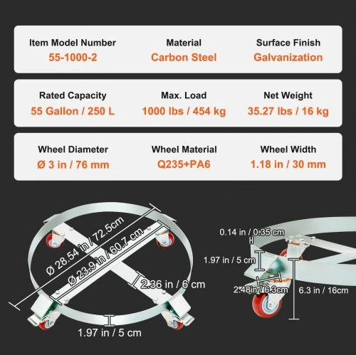 Koduva VEVOR 2 vnt. sunkiųjų statinių vežimėlis, 208,2 l, 454 kg keliamoji galia
