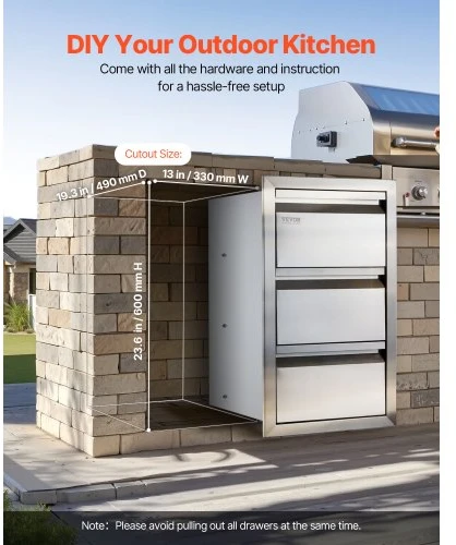 Koduva VEVOR 201 nerūdijančio plieno trigubas stalčius lauko virtuvei ir BBQ salai, 48,3 x 66 cm