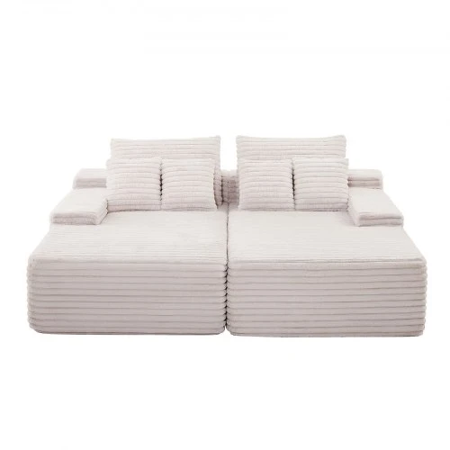 VEVOR 210 cm platus dvivietis loveseat sofa, smėlio spalvos, kordurojaus audinys