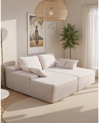 VEVOR 210 cm platus dvivietis loveseat sofa, smėlio spalvos, kordurojaus audinys