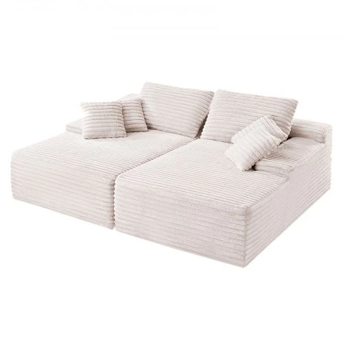 VEVOR 210 cm platus dvivietis loveseat sofa, smėlio spalvos, kordurojaus audinys