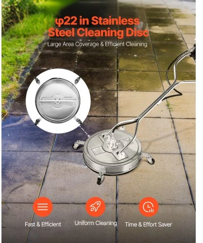 VEVOR 22" aukšto slėgio plovimo paviršių valytuvas, nerūdijančio plieno, 4 ratai, iki 4500 PSI, 3/8 jungtis, 2 purkštukai