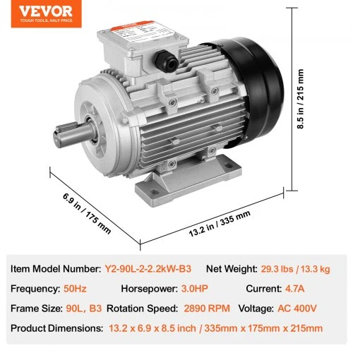 Koduva VEVOR 2,2 kW elektros variklis 2890 aps./min, AC 400 V, 90L, B3, 3 fazių