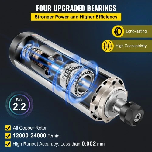 VEVOR 2,2 kW oru aušinamas CNC veleno variklis ER20, 80 x 215 mm, 0-24000 aps./min