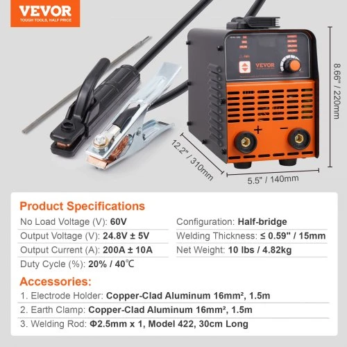 Koduva VEVOR 220V suvirinimo aparatas, 200A ARC/Lift TIG, MMA-200-NA