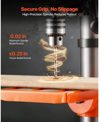 Koduva VEVOR 254 mm stalinė gręžimo staklės, 400 W, 440–2600 aps./min., 0–45° pakreipiamas stalas, su lazeriu ir LED apšvietimu