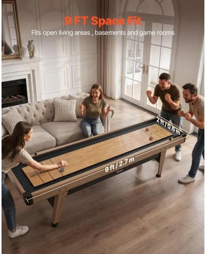 VEVOR 2,7 m shuffleboard stalas su 8 rituliais, vašku ir šepetėliu