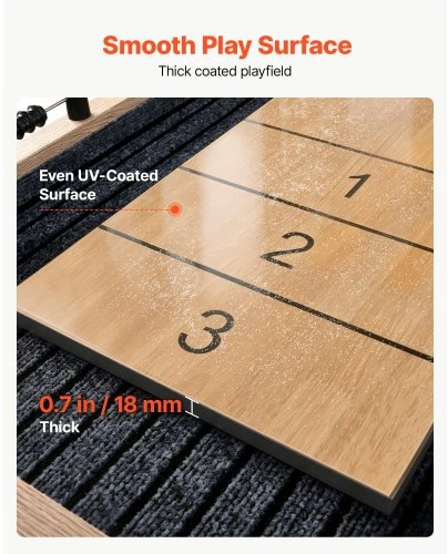 VEVOR 2,7 m shuffleboard stalas su 8 rituliais, vašku ir šepetėliu