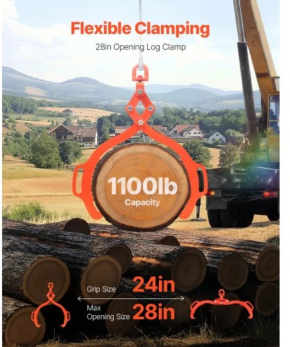 VEVOR 28 colių rąstų keltuvas su 2 nasrais, 1100 lb, plieno
