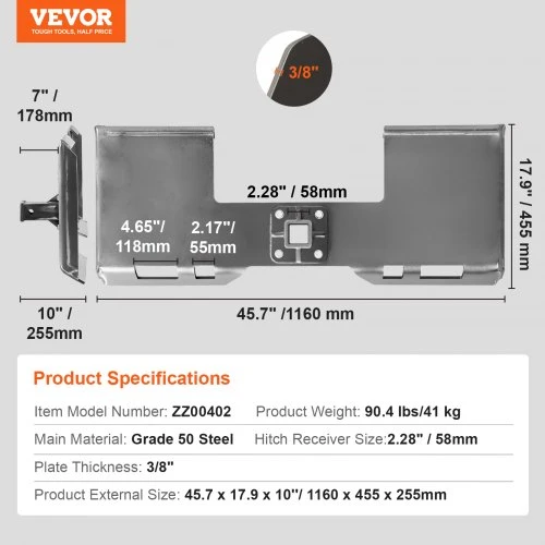 Koduva VEVOR 3/8" slydimo vairuotojo tvirtinimo plokštė su 2,28" kablio imtuvu
