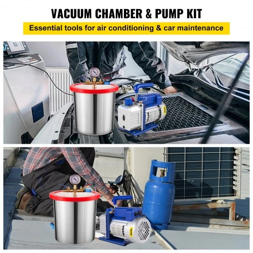 VEVOR 3 CFM 1/4 HP vienpakopis vakuuminis siurblys, 3 gal./12 l vakuumo kameros komplektas HVAC ir A/C šaldymui