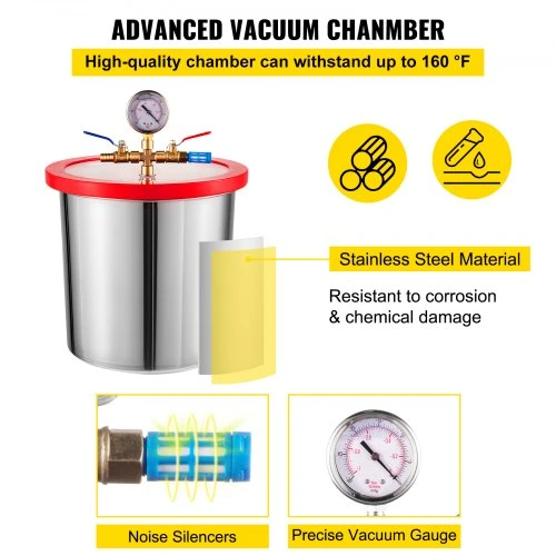 VEVOR 3 CFM 1/4 HP vienpakopis vakuuminis siurblys, 3 gal./12 l vakuumo kameros komplektas HVAC ir A/C šaldymui