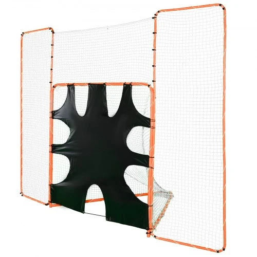 VEVOR 3-in-1 lakroso vartai su užtvara ir taikiniu, 12 x 9 pėdų, plieno rėmas, oranžinė