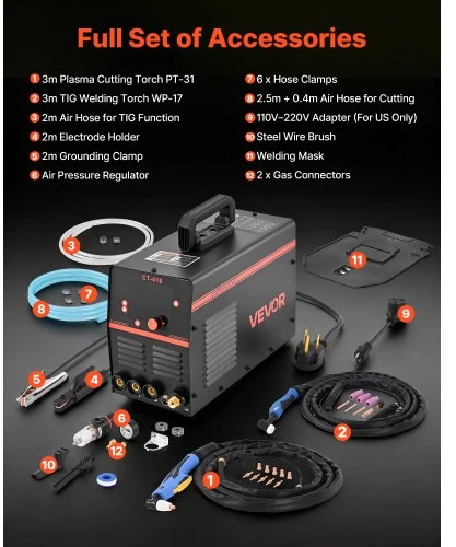 VEVOR 3-in-1 plazminis pjoviklis suvirintojas, CUT/TIG/MMA, 50 A, 200 A, 220 V