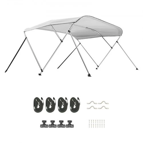 Koduva VEVOR 3 lankų valties bimini stogelis, 600D poliesteris, aliuminio lydinio rėmas, 72"L x (79"-84")W x 46"H, šviesiai pilkas