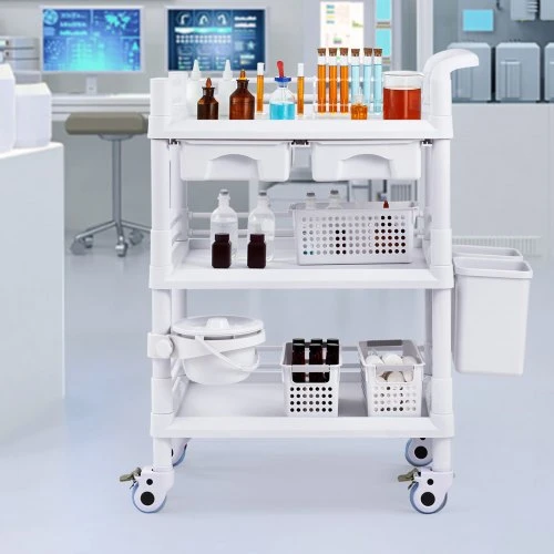 Koduva VEVOR 3 lygių laboratorinis vežimėlis su 3 padėklais ir 4 tyliais ratukais, baltas