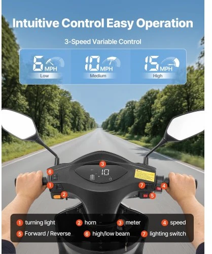 VEVOR 3 ratų mobilumo scooteris senjorams ir suaugusiems, 500 lbs, 35 km, 3 greičiai, 1000 W, VISTA-1