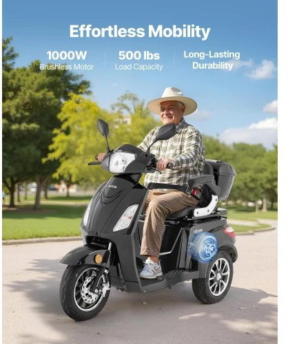VEVOR 3 ratų mobilumo scooteris senjorams ir suaugusiems, 500 lbs, 35 km, 3 greičiai, 1000 W, VISTA-1