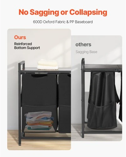 VEVOR 3 skyrių skalbinių rūšiavimo dėžė su metaliniu rėmu ir mediniu stalviršiu