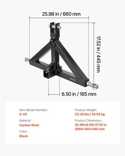 VEVOR 3 taškų kablio imtuvas su 2 colių imtuvu, 3pt greito kablio priedas, 3000 lbs, juodas