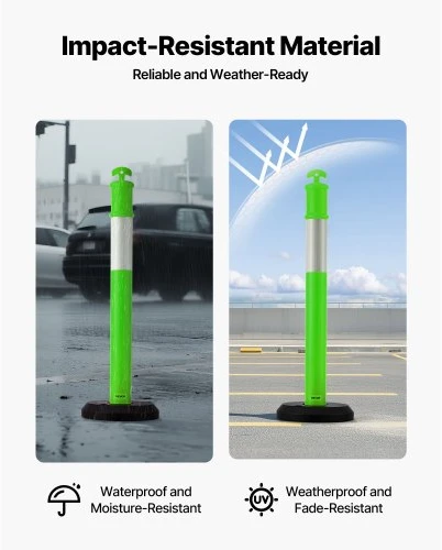 VEVOR 3 vnt. eismo atitvarų stulpeliai, 1140 mm, žalios spalvos, su užpildomu pagrindu ir atspindinčiomis juostomis