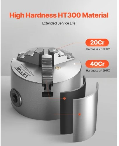 VEVOR 3 žandų tekinimo griebtuvas, 80 mm, savaime centruojantis, 2-63 mm, su T-raktu