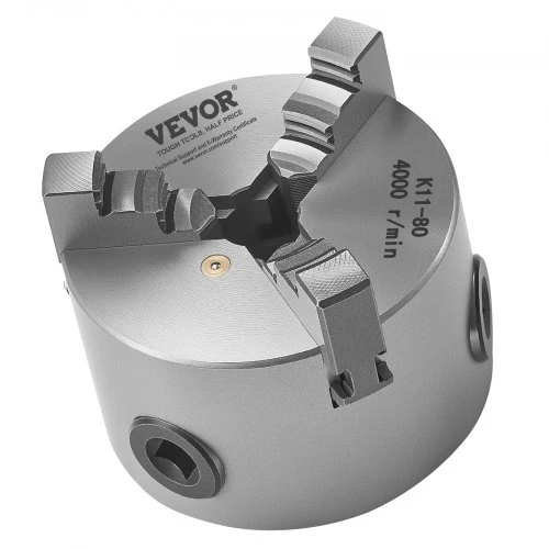 VEVOR 3 žandų tekinimo griebtuvas, 80 mm, savaime centruojantis, 2-63 mm, su T-raktu