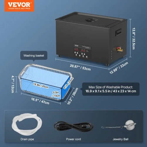 VEVOR 30 l ultragarsinis valytuvas, 600 W, 40 kHz, su laikmačiu ir šildytuvu