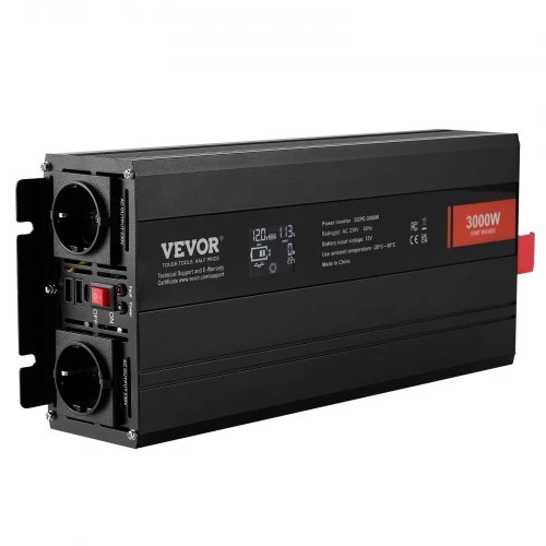 VEVOR 3000 W keitiklis, grynos sinusoidės, DC 12 V į AC 230 V