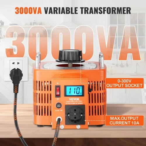 Koduva VEVOR 3000VA automatinis kintamos įtampos transformatorius, 10 A, 230 V įvestis, 0–300 V išvestis